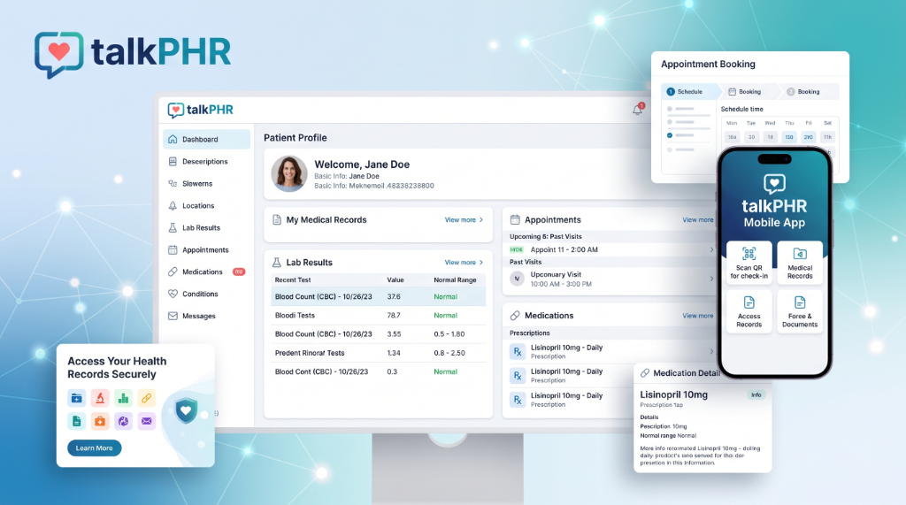 TalkPHR Patient Portal Mobile Application Interface